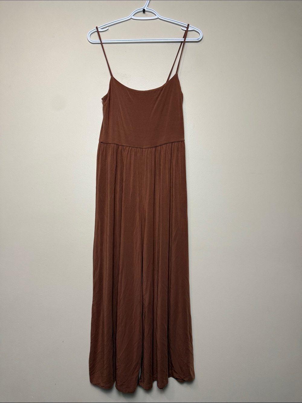 Aritzia Wilfred Rust Brown Spaghetti-Strap wide leg Jumpsuit size S
